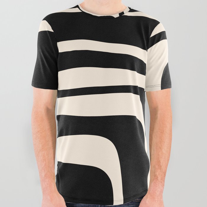 Palm Springs - Midcentury Modern Abstract Pattern in Black and Almond Cream  All Over Graphic Tee