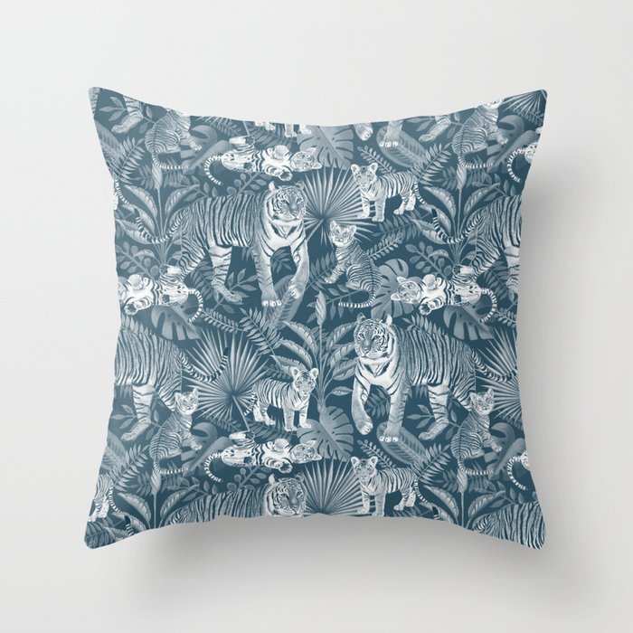 Family of Tigers (Monochrome)  Throw Pillow