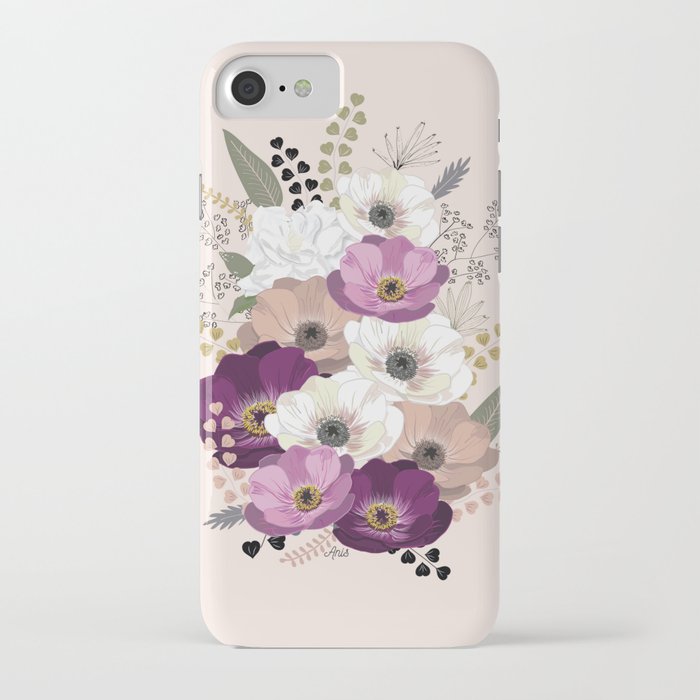 Anemones & Gardenia floral bouquet iPhone Case