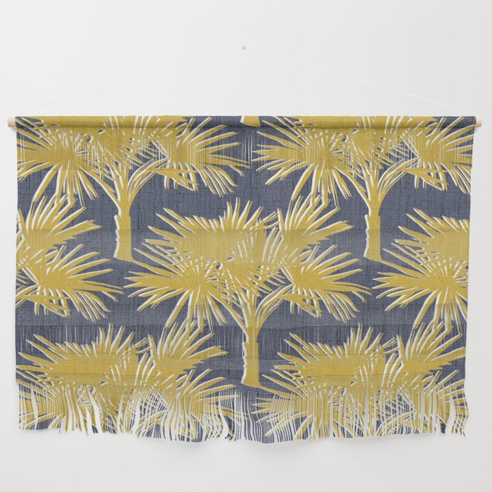 70’s Palm Trees Silhouette Gold on Navy Wall Hanging