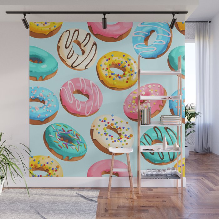 Doughnut Blue Confectionery Seamless Pattern Wall Mural