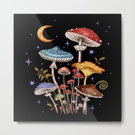 Mushroom Night #34 Metal Print | Vintage, Graphite, Crescent, Dream, Stars, Drawing, Night, Tattoo, Magic, Mushroom 