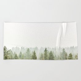arial forest print, tree top print, wall art, woodland print, forest print, arial fog tree phoo Beach Towel