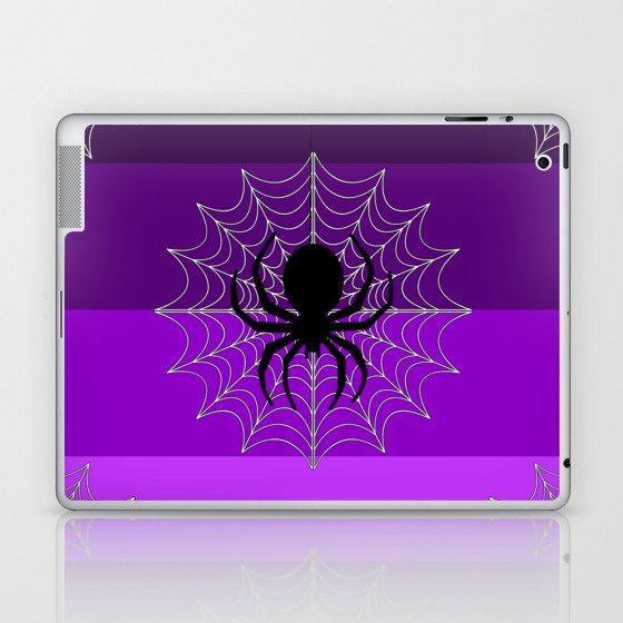 Halloween spiders on white spider webs on purple stripes. Laptop & iPad Skin