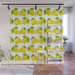Lemons pattern in yellow and green leaves Wall Mural