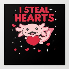 Axolotl For Valentine's Day Cute Animals For Kids Canvas Print