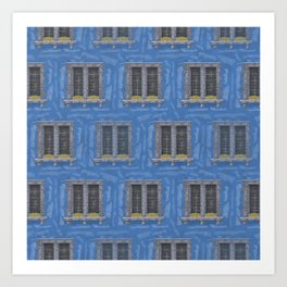  seamless pattern of windows on old style blue wall with paint texture Art Print