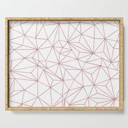 rose gold pink geometric lines on white Serving Tray