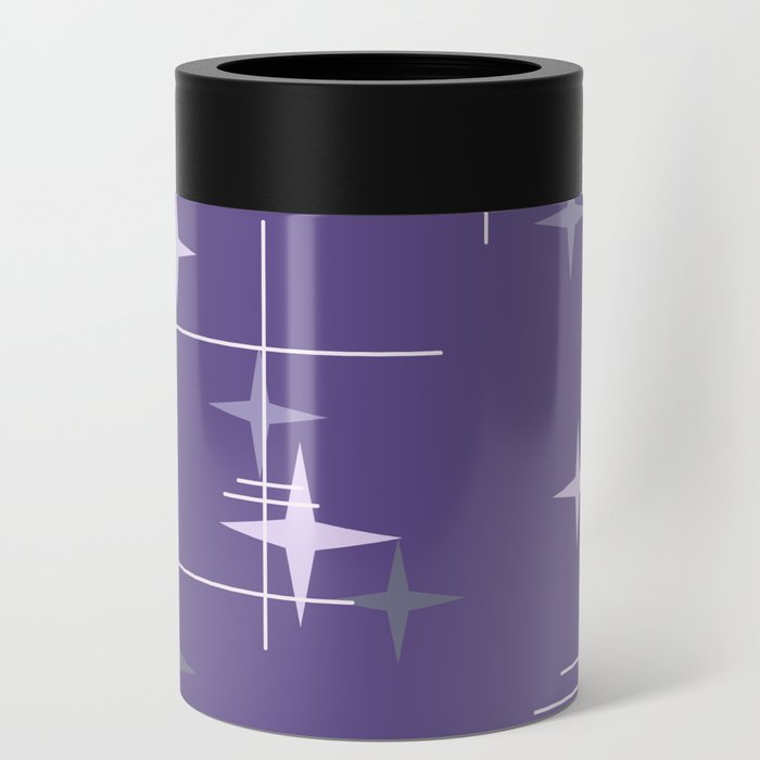 Mid Century Modern Stars Deep Lilac Purple Can Cooler