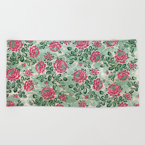 Retro French Floral Pattern Beach Towel
