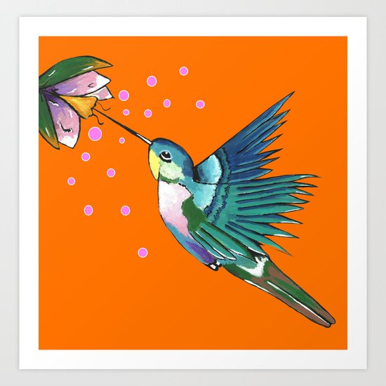 Hummingbird Orange Art Print