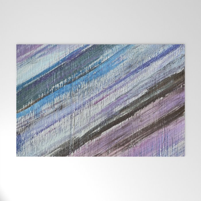 blue purple stripes on wood Welcome Mat