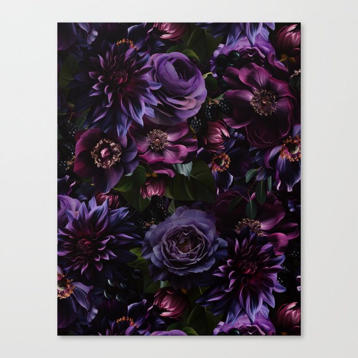 Burgundy Midnight Flower Garden Canvas Print