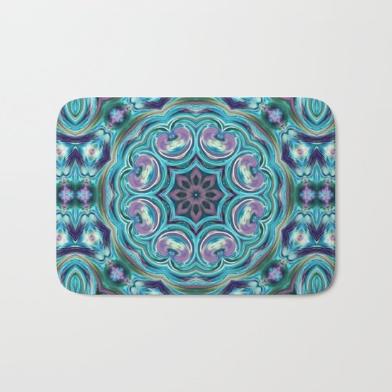 Blue ornament. Kaleidoscope. Bath Mat