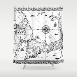 Vintage Map of Cape Cod BW Shower Curtain