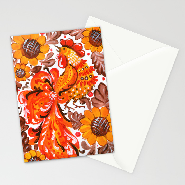 Rooster In Sunflowers Ukrainian Folk Art Traditional Painting