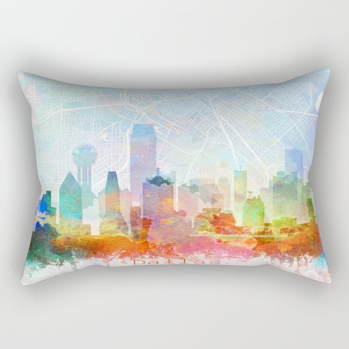 Dallas Skyline Map Watercolor, Print by Zouzounio Art Rectangular Pillow