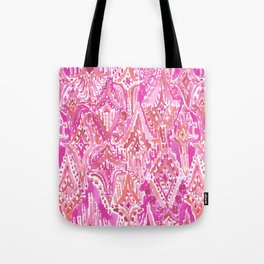 SUNSET DROPS OF WONDER Pink Ikat Watercolor Tribal Tote Bag