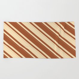 [ Thumbnail: Tan & Sienna Colored Striped Pattern Beach Towel ]