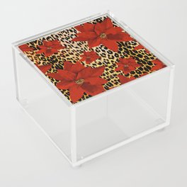 Animal Print Leopard and Red Poinsettia Acrylic Box