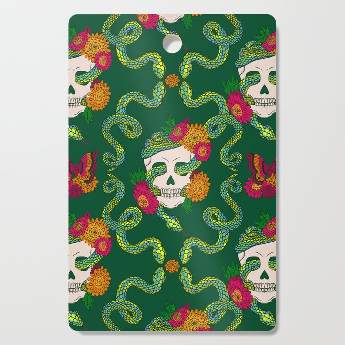 Floral Skull Snake - Deep Emerald Cutting Board