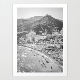 Black and White Amalfi Coast Landscape | Coastal Beach Summer Art Print | Travel Photography in Italy Art Print