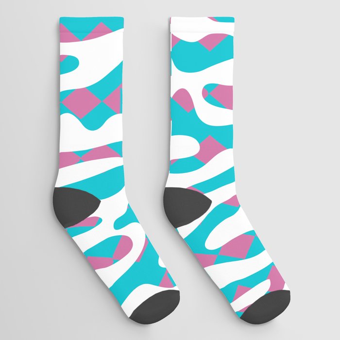 Abstract modern teal pink geometrical pattern Socks