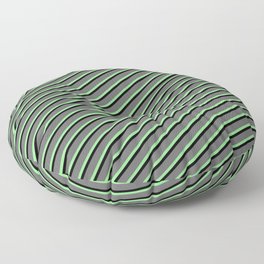 [ Thumbnail: Dim Gray, Light Green & Black Colored Lined/Striped Pattern Floor Pillow ]