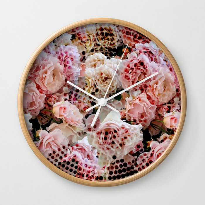 Romantic pink rose overlay cyber Metaverse pattern Wall Clock