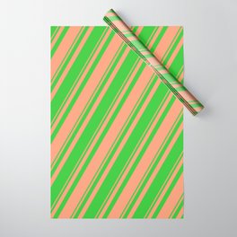 [ Thumbnail: Light Salmon & Lime Green Colored Lines Pattern Wrapping Paper ]