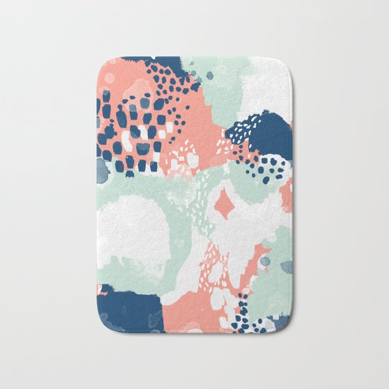 Bristol - acrylic painting abstract navy mint coral modern color palette Bath Mat