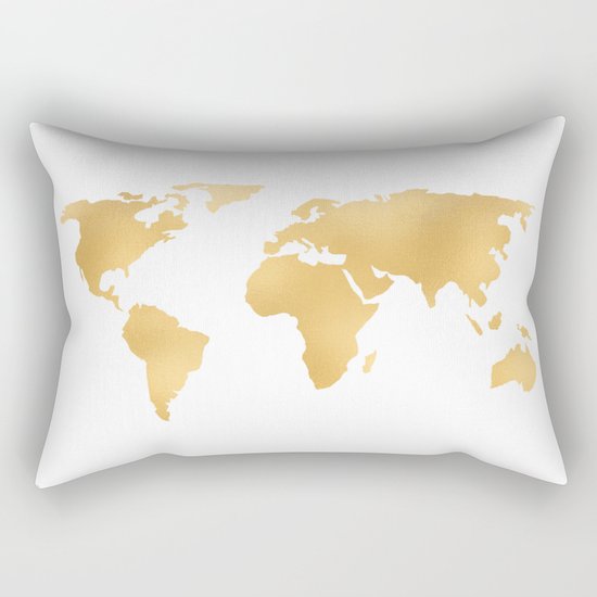 World Map Deep Gold Rush Rectangular Pillow