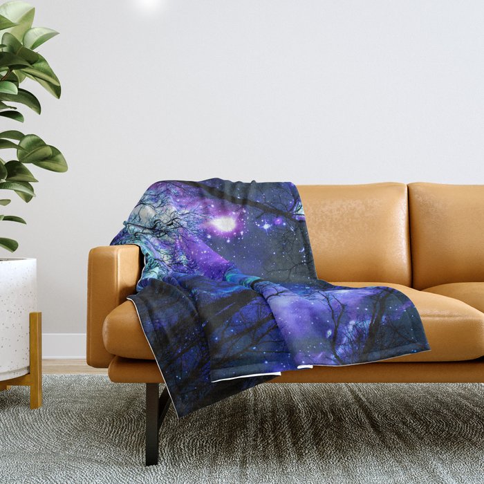 black trees purple blue space copyright protected Throw Blanket