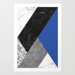 Black and White Marbles and Pantone Lapis Blue Color Art Print