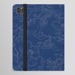 Elegant Chic Navy Blue Silver Glitter Flowers Pattern iPad Folio Case