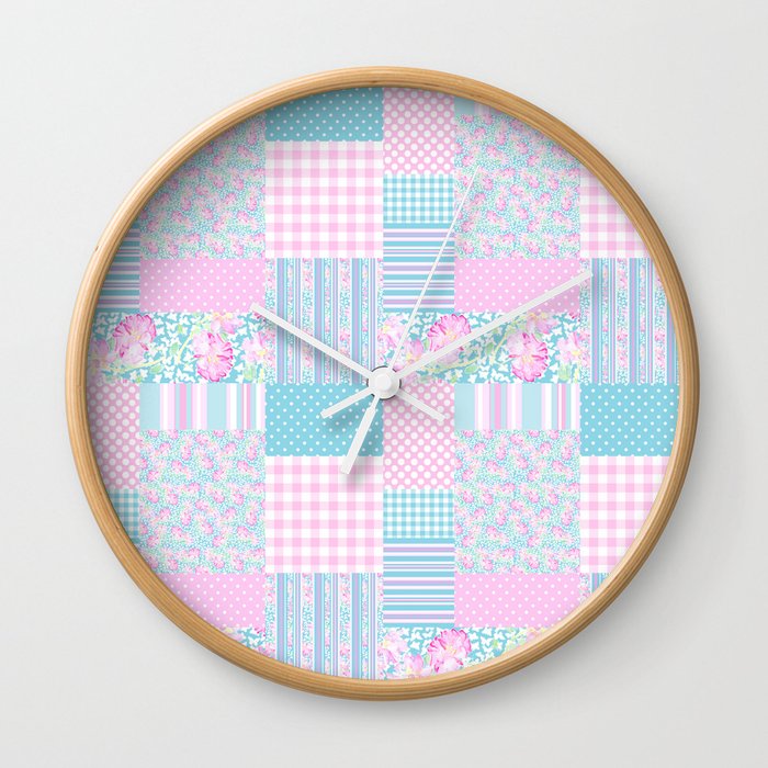 Roses and Butterflies Faux Patchwork Wall Clock