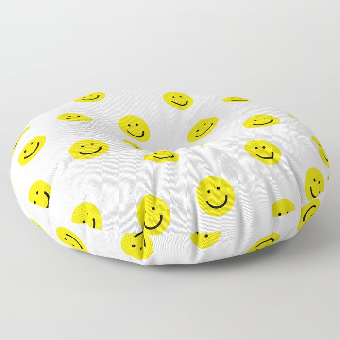 Smiley faces white yellow happy simple smiley pattern smile face kids nursery boys girls decor Floor Pillow