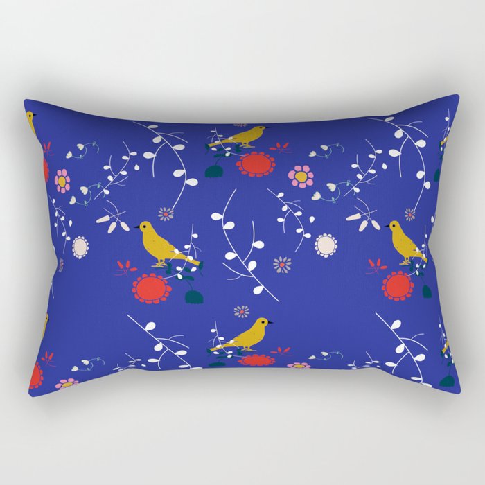 Bird and blossom electric blue Rectangular Pillow