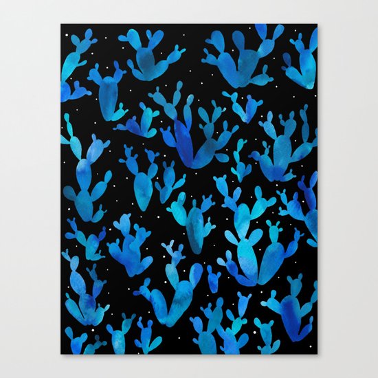 Desert night with cacti Canvas Print