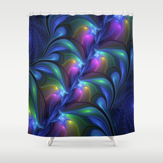 Colorful Luminous Abstract Blue Pink Green Fractal Shower Curtain