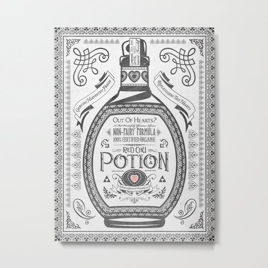 Legend of Zelda Red Potion Vintage Hyrule Line Work Letterpress Metal Print