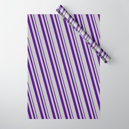 [ Thumbnail: Indigo and Grey Colored Pattern of Stripes Wrapping Paper ]
