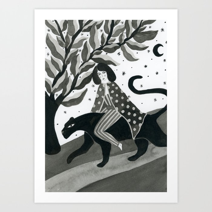 Casual walk with a panther Art Print
