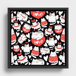 Valentine love cat seamless pattern Framed Canvas
