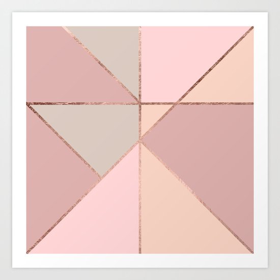 Modern rose gold peach blush pink color block Art Print
