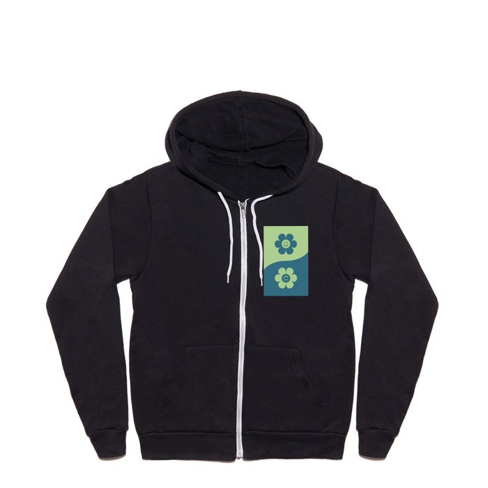 Yin yang retro floral smiley # mint sage Full Zip Hoodie