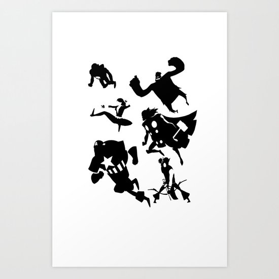 The Avengers Minimal Black and White Art Print