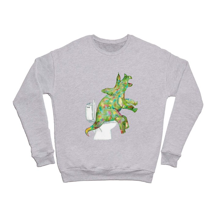  Triceratops in the bathroom dinosaur painting watercolour Crewneck Sweatshirt