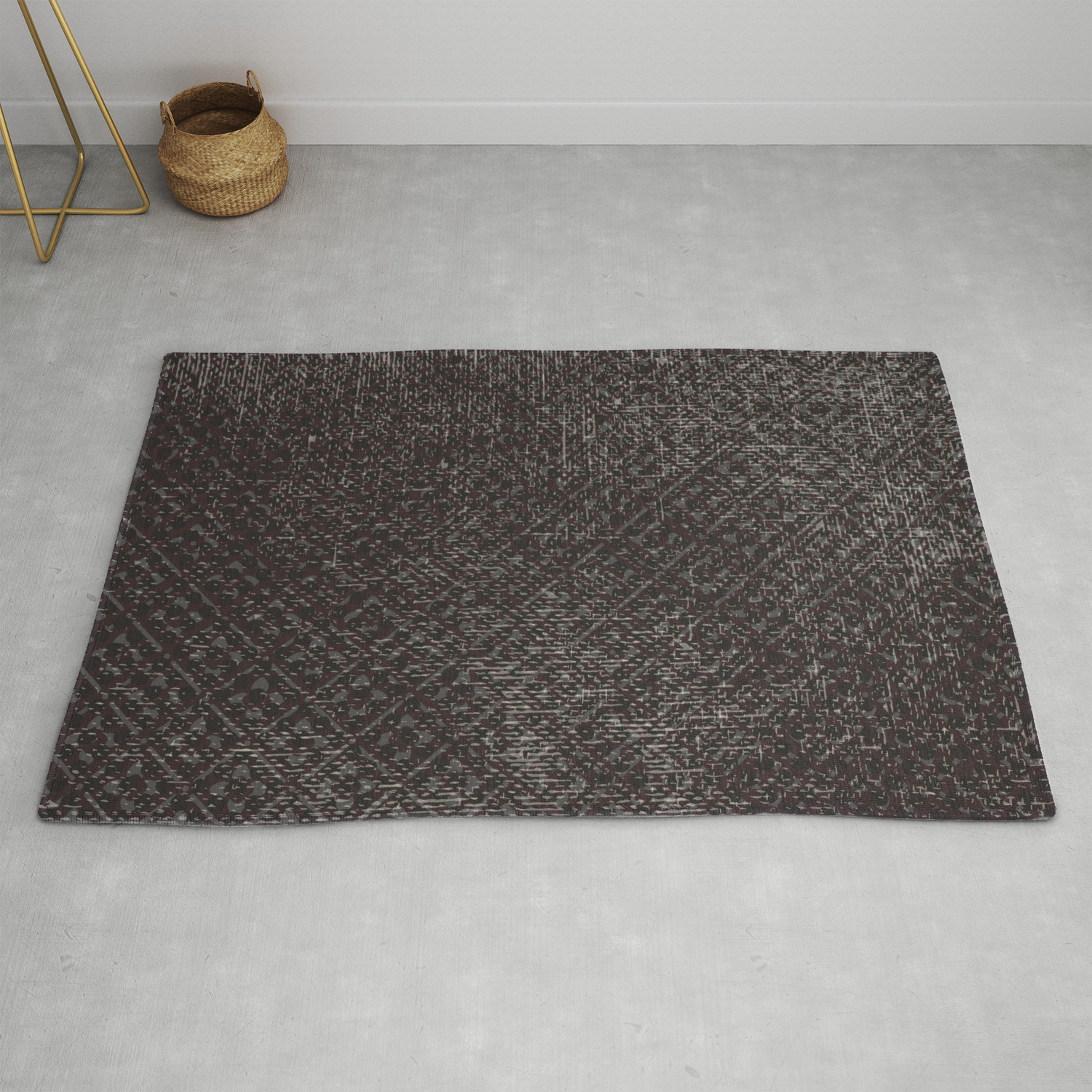 Abstract Vintage Gray Brown Black Geometrical Pattern Rug By