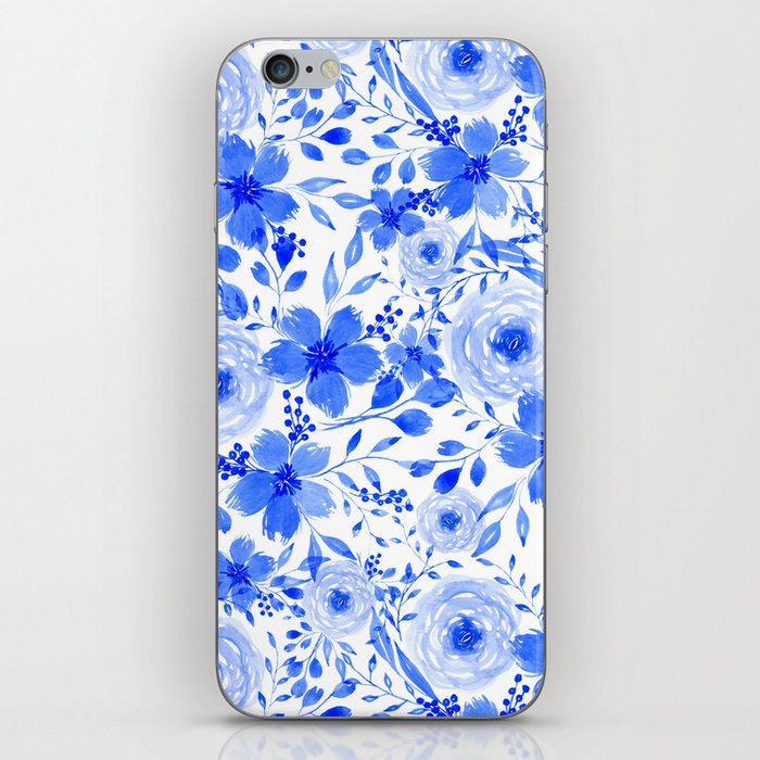 Blue and White Watercolor Florals iPhone Skin